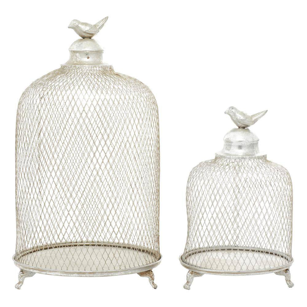UMA Enterprises Contemporary 12" Metal Bird Candle Lantern (Set Of 2) - Silver