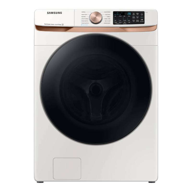 Bundle: Samsung 5.0 cu. ft. Smart Front Load Washer with Super Speed Wash and Steam + 7.5 cu. ft. Stackable Smart Gas Dryer with Steam and Sensor Dry - White
