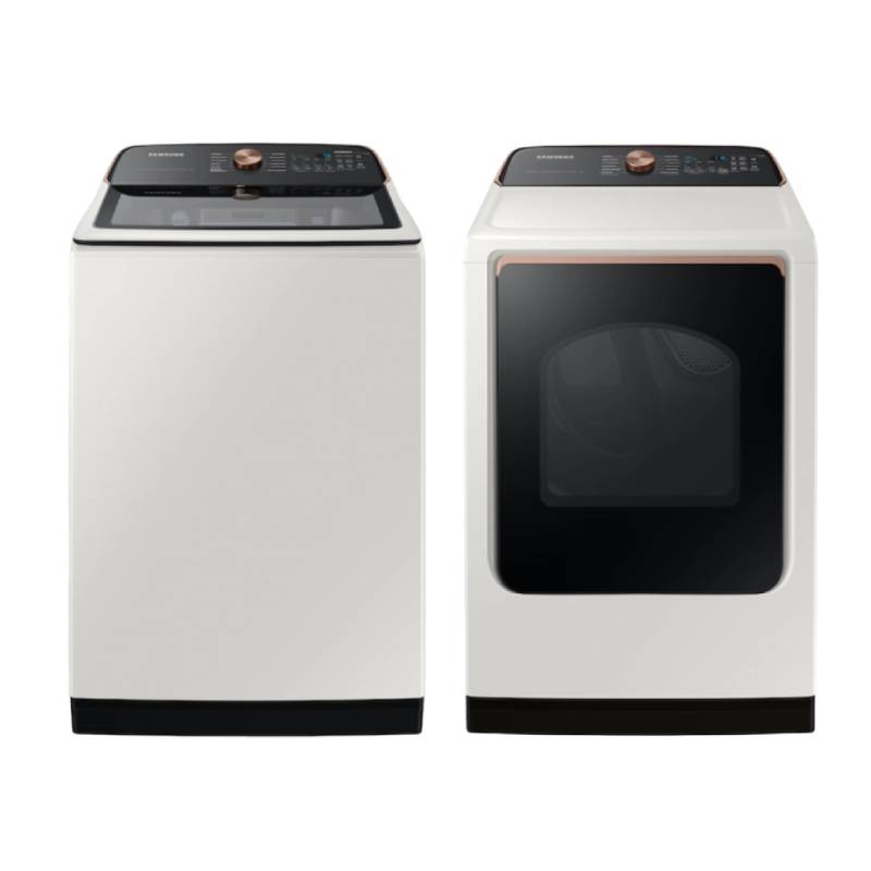 Bundle: Samsung 5.5 cu. ft. Top Load Washer + 7.4 cu. ft. Front Load Electric Dryer