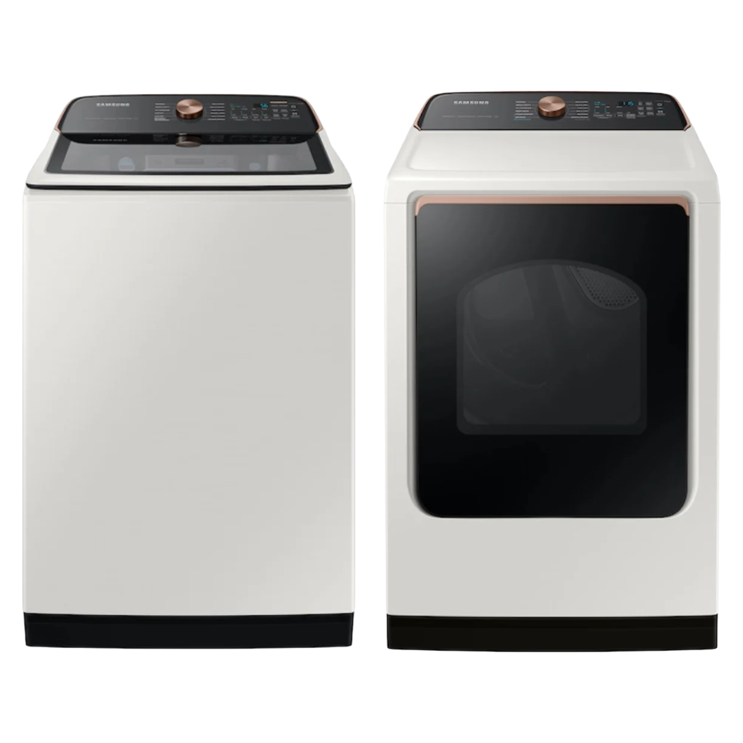 Bundle: Samsung WA55CG7500AE 5.5 cu. ft. Top Load Washer + Samsung 7.4 cu. ft. Gas Dryer with Steam Sanitize+
