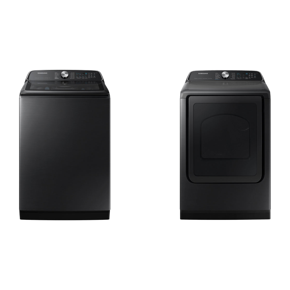 Samsung 5.5 cu.ft. Top Load Washer and 7.4 cu.ft. Front Load Gas Dryer Set - Black