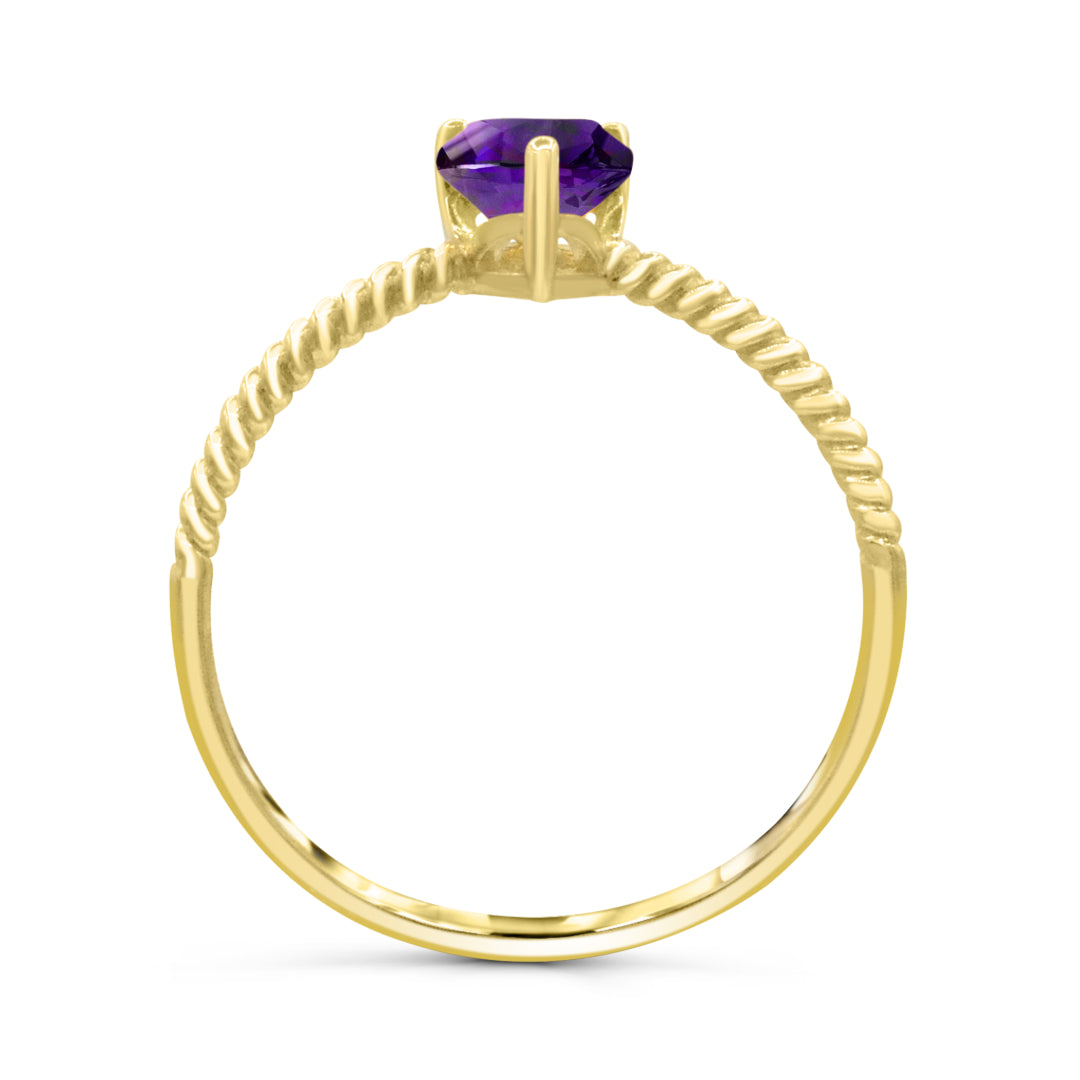 10k Yellow Gold Purple Pear-Shaped Modern Rope Ring (Size 7)