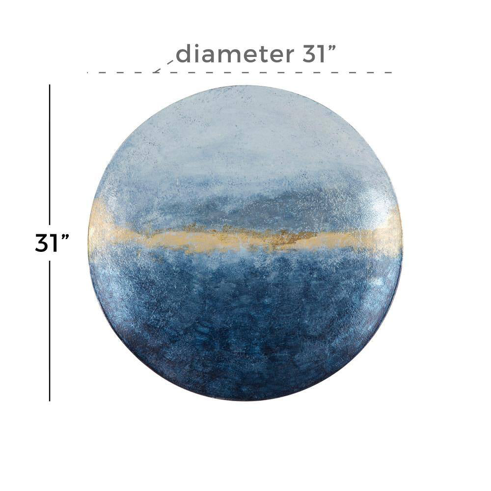 UMA Enterprises Coastal 31" Metal Round Wall Décor - Blue/Gold