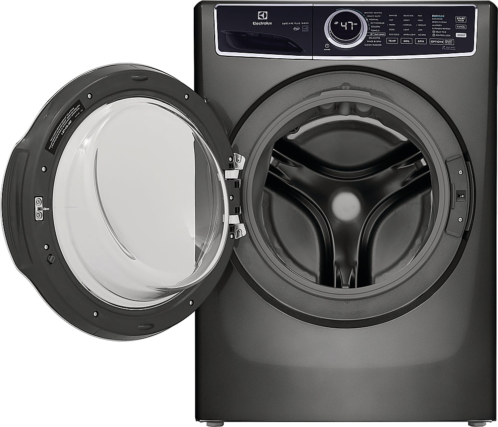 Lavadora de carga frontal apilable Electrolux ELFW7537AT de 4,5 pies cúbicos con sistema de lavado a vapor y LuxCare Plus - Titanio