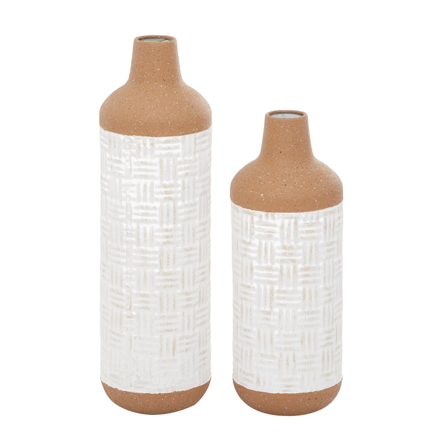 UMA Enterprises Bohemian Cylinder Metal Vase ( Set of 2) - White