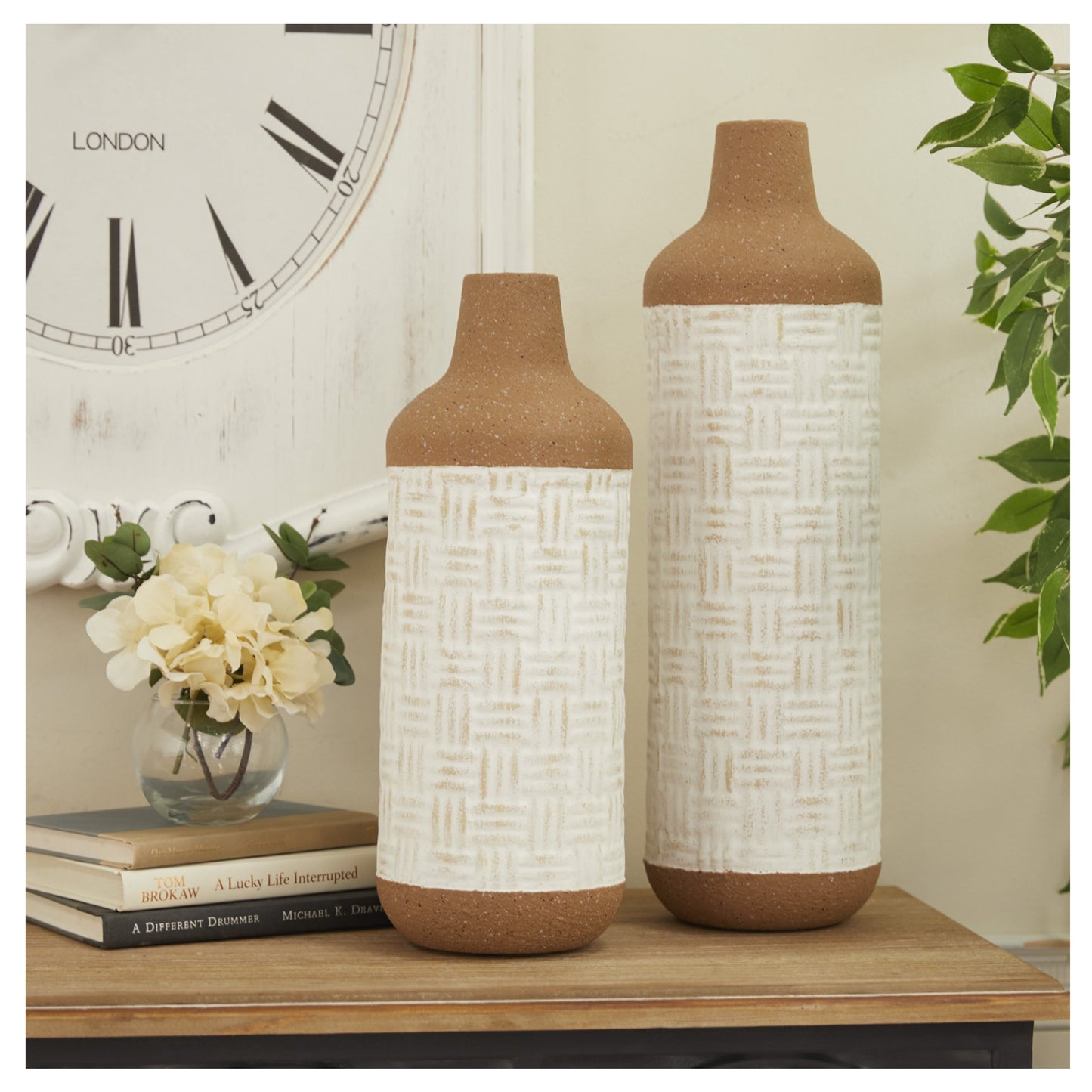 UMA Enterprises Bohemian Cylinder Metal Vase ( Set of 2) - White