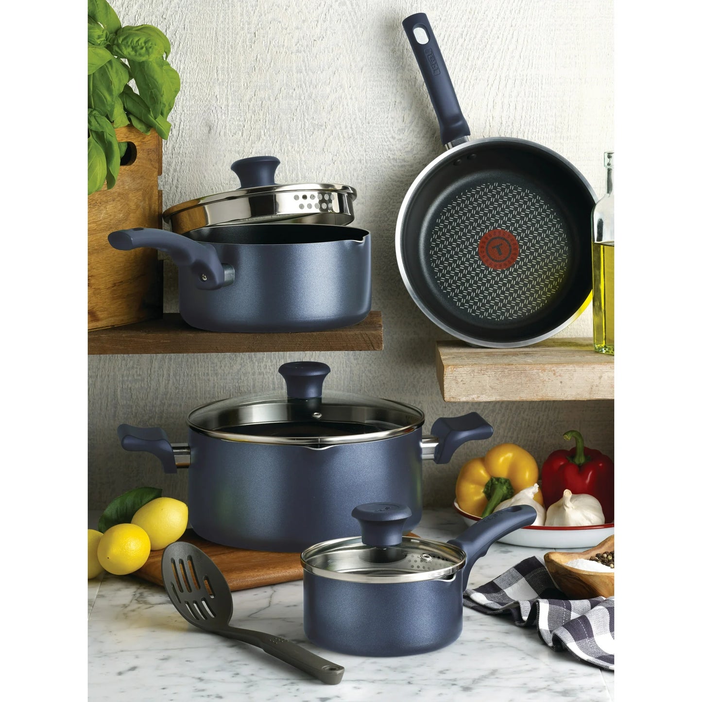 T-Fal Simply Cook Nonstick Cookware Set (14-Pieces) - Blue
