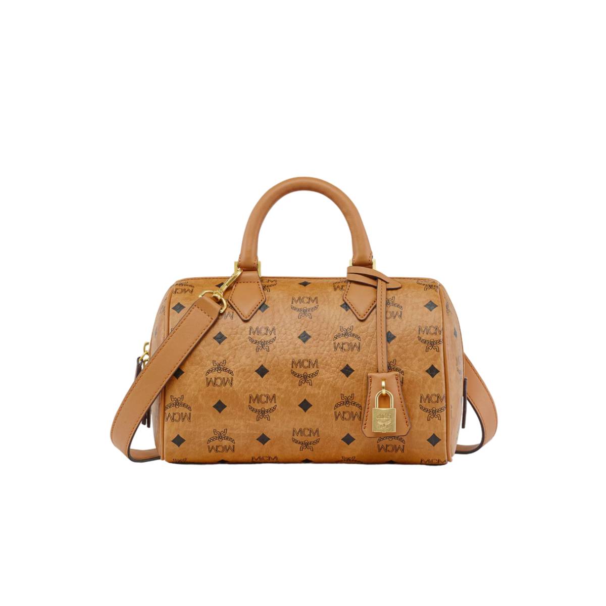 MCM Visetos Small Ella Boston Bag - Cognac