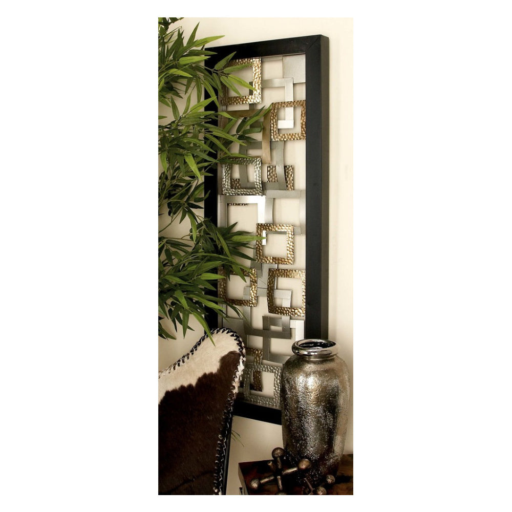 UMA Enterprises Contemporary 48" x 16" Abstract Wall Decor with Black Frame - Gold