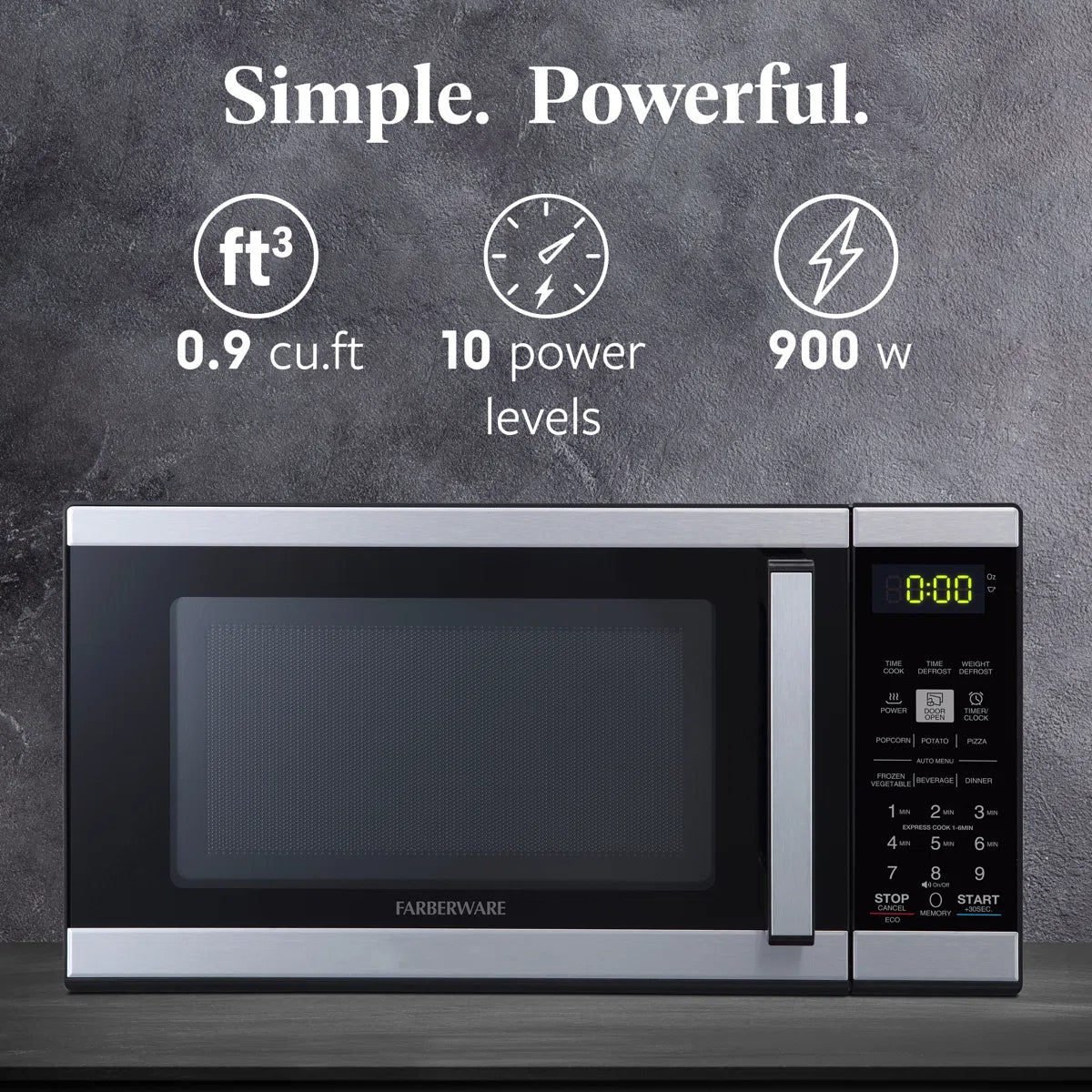 Farberware FMO09BLKSS Countertop 900 Watts Microwave Oven with Child Lock - Black