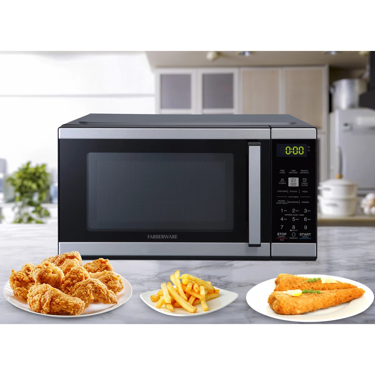 Farberware FMO09BLKSS Countertop 900 Watts Microwave Oven with Child Lock - Black