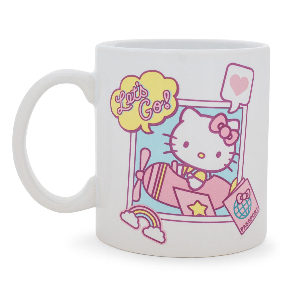 Sanrio Hello Kitty 20 oz "Let's Go" Travel Destination Ceramic Mug - White/Pink