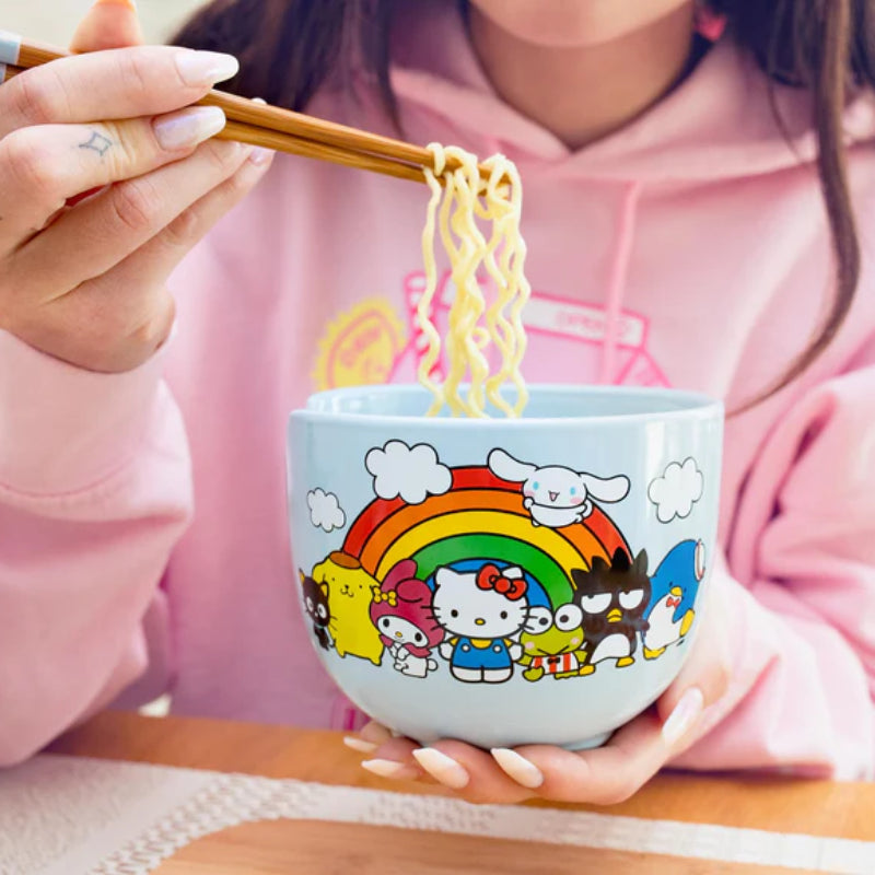 Sanrio Hello Kitty and Friends Rainbow 20 oz Ceramic Ramen Bowl and Chopstick Set - Multicolor