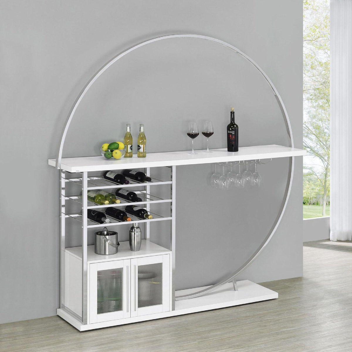 Risley 2-Door Circular LED Home Bar with Wine Storage by Coaster - White