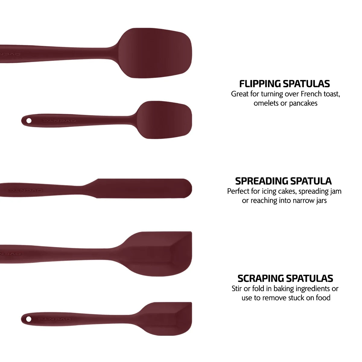 Ovente Non-Stick Spatula Set (5 Pieces) - Red