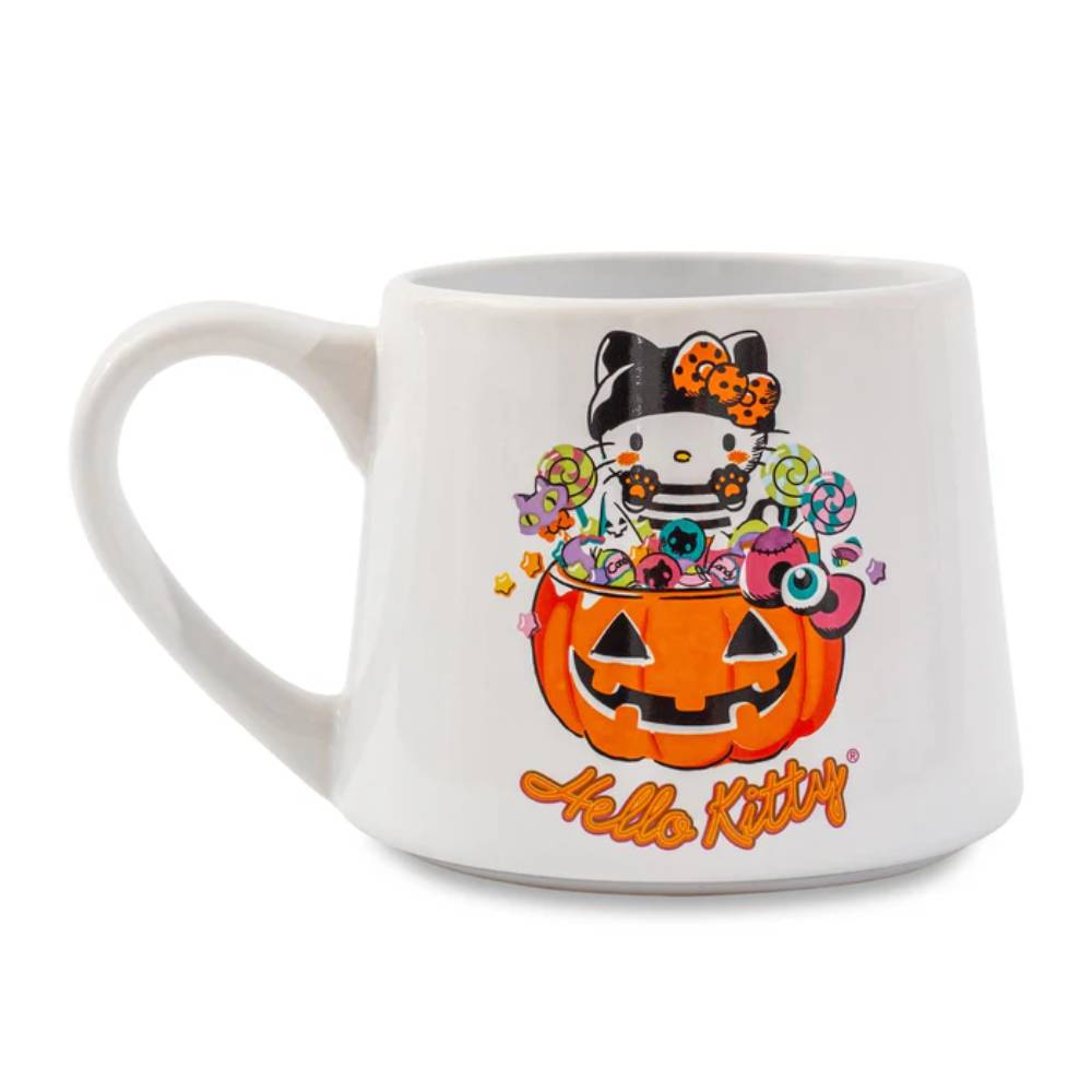 Sanrio Hello Kitty 14 oz Pumpkin Candy Burglar Tapered Pottery Mug - White