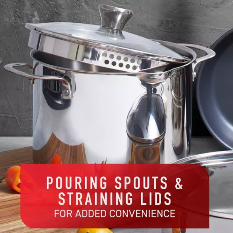 T-fal Platinum Stainless Steel Cookware Set (12 Pieces) - Silver