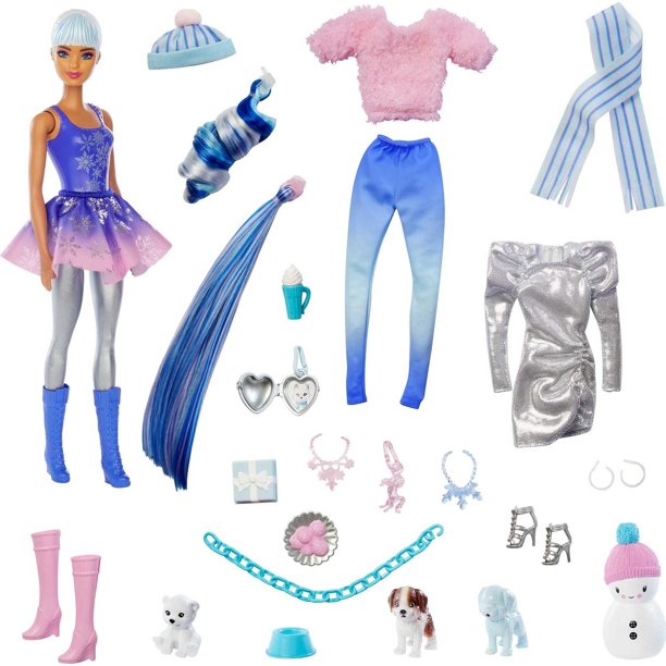 Calendario de adviento de Barbie con 25 sorpresas que incluyen 1 muñeca y 1 mascota