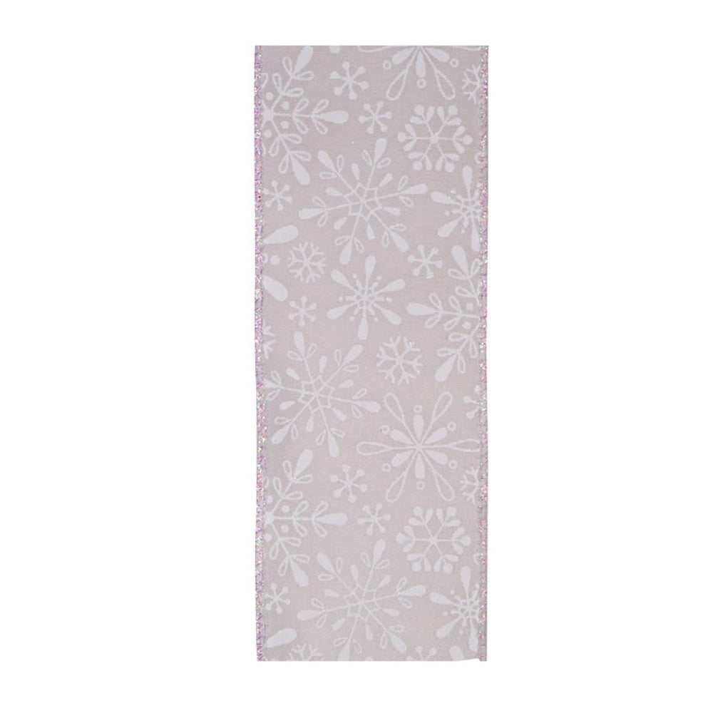 Cinta de alambre doble con diseño de copos de nieve de Kurt Adler, 2,5" x 10 yardas, iridiscente blanca