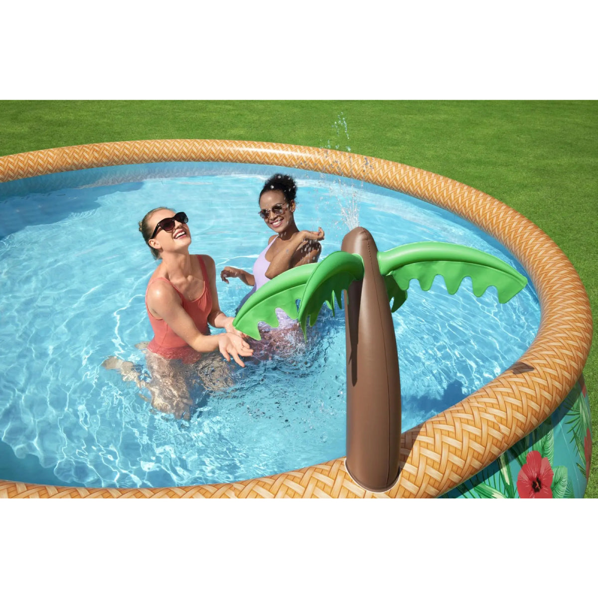Bestway Fast Set Paradise Palms 15’ X 33” Round Inflatable Pool Set With Sprinkler - Curacao