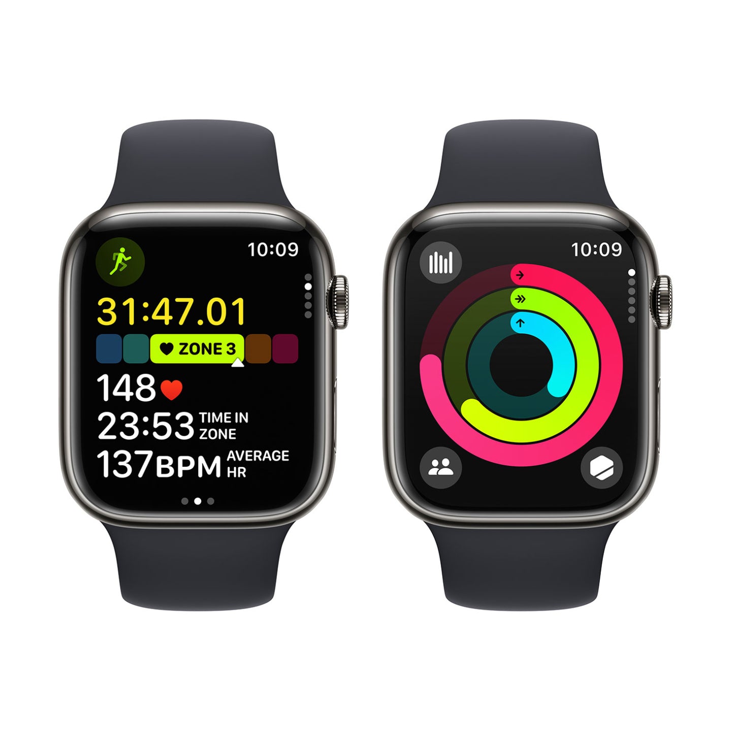 Apple Series 9 Unisex 41mm Stainless Steel Case Smartwatch with Sport Band - GPS + Cellular