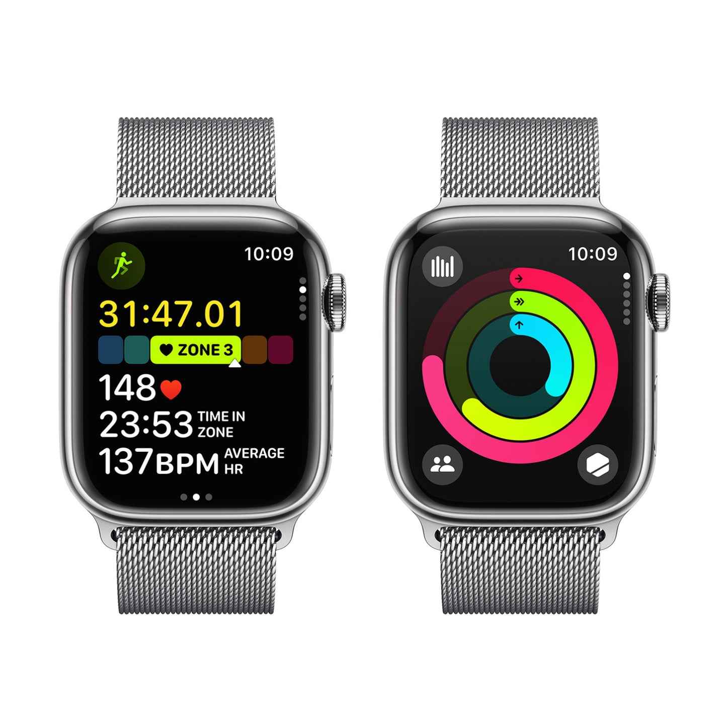 Apple Series 9 Unisex 45mm Silver Stainless Steel Case Smartwatch with Silver Milanese Loop - GPS + Cellular