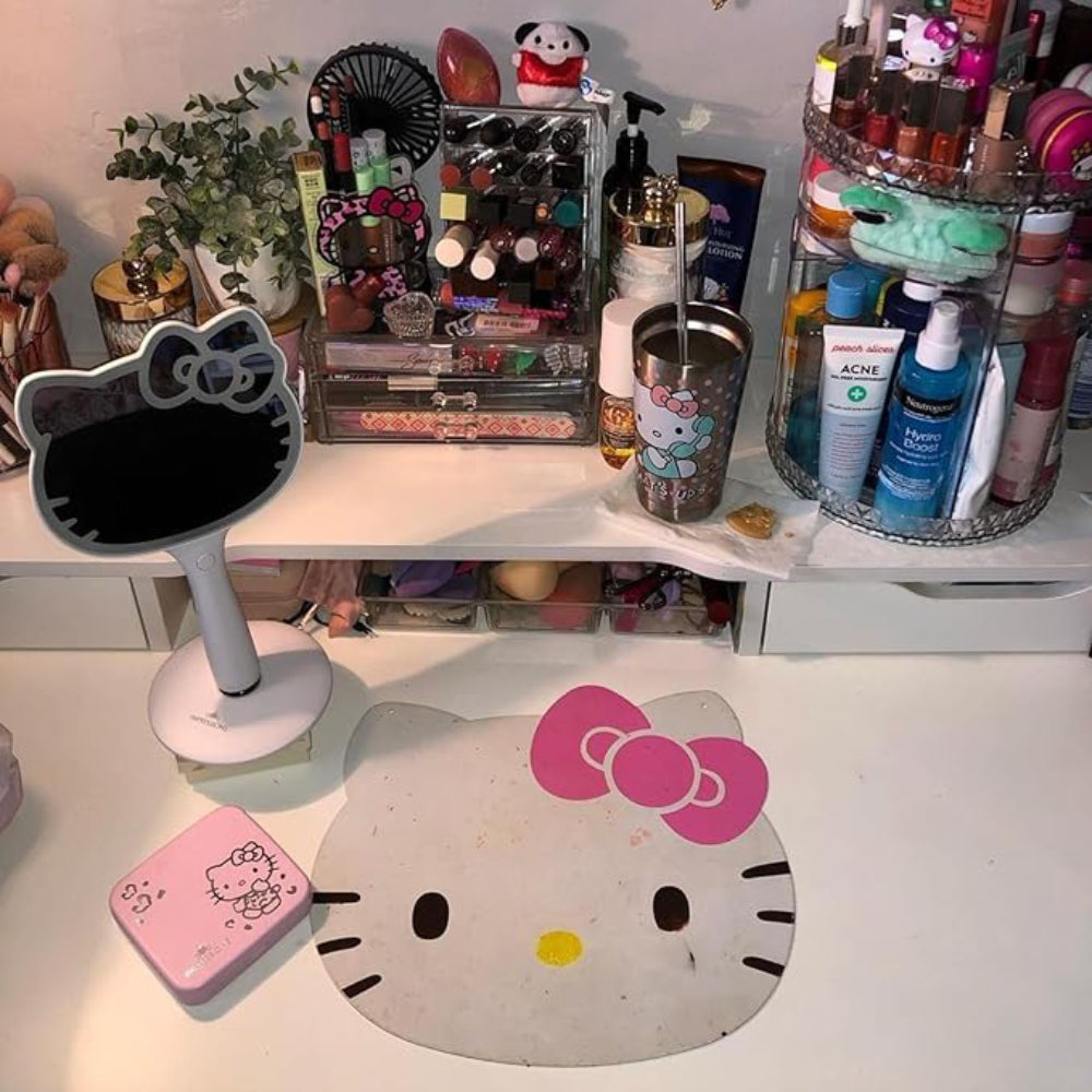 Impressions Vanity Hello Kitty Rechargeable LED Lighted Handheld Mirror with Standing Base - White