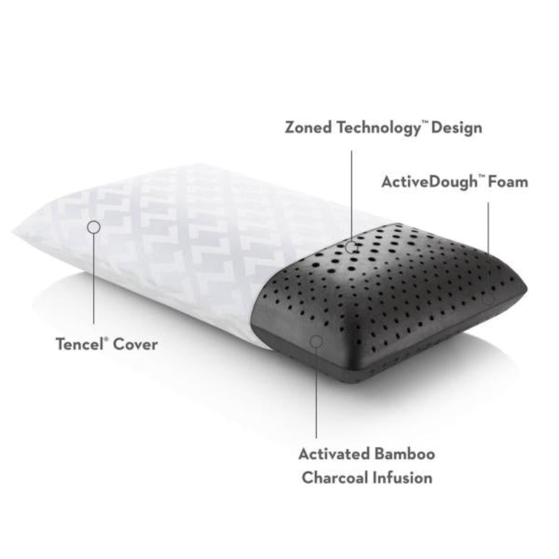 Malouf Zoned Activedough Bamboo Charcoal Infused Queen Size Memory Foam Pillow - White