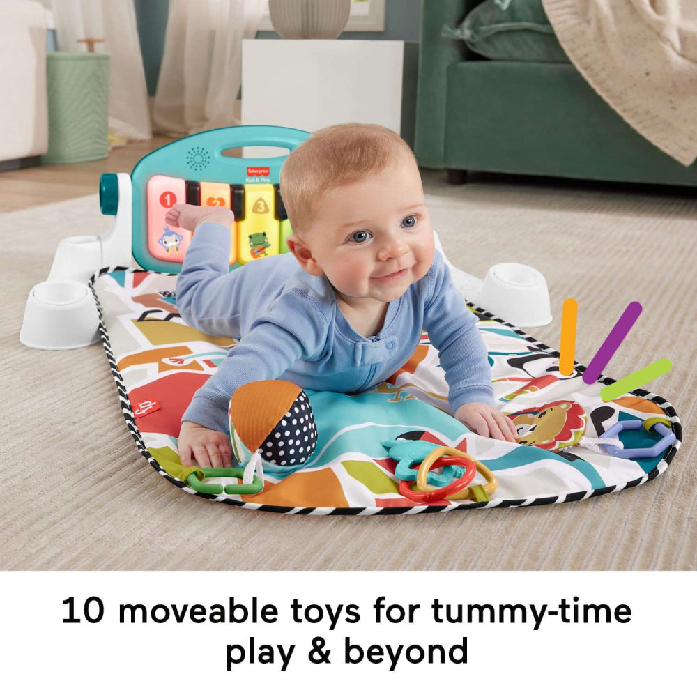 Fisher-Price 4-in-1 Glow and Grow Kick and Play Piano Gym Baby Playmat with Musical Learning Toy - Blue