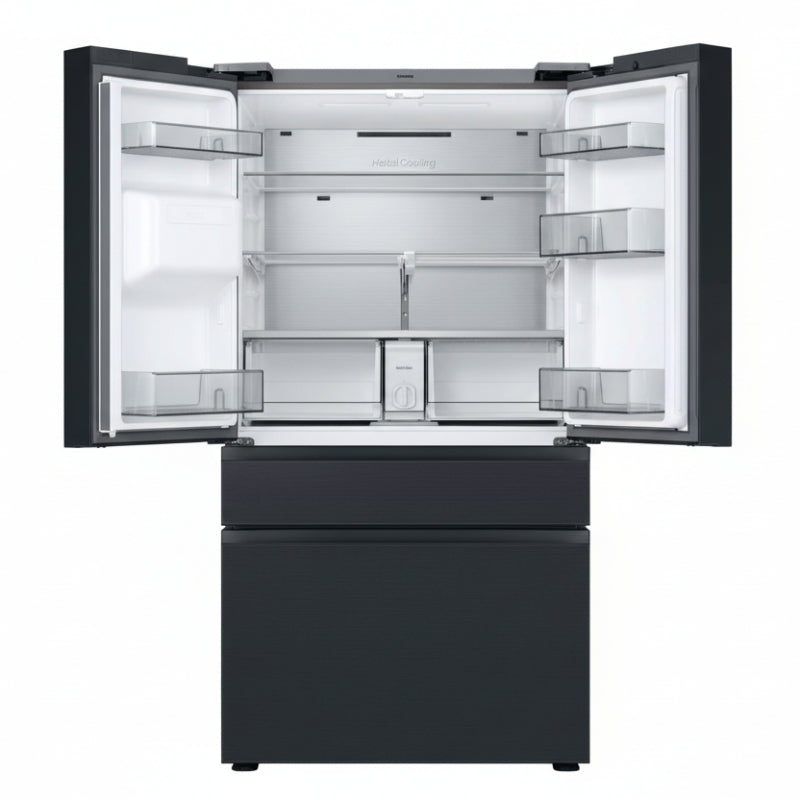 Samsung - Refrigerador inteligente BESPOKE de 29 pies cúbicos, 4 puertas y puertas francesas con Family Hub - Acero negro mate