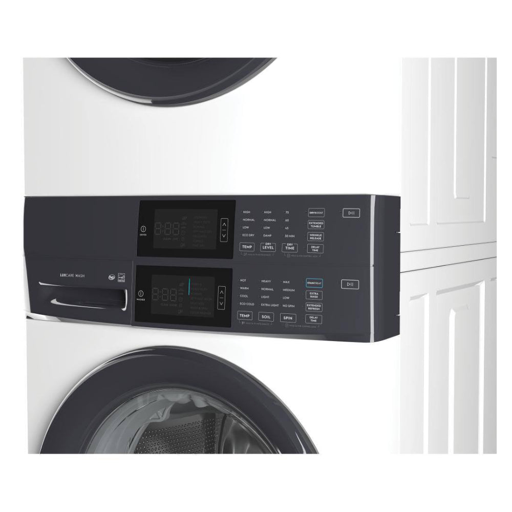 Lavadora apilada Electrolux ELTG7300AW de 4,4 pies cúbicos y secadora a gas de 8,0 pies cúbicos, torre de lavandería con lavado LuxCare, color blanco