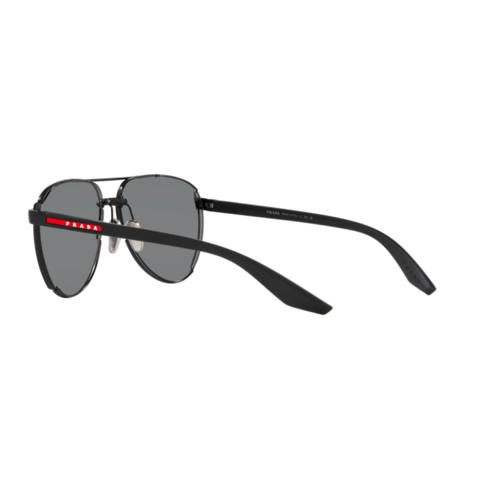 Gafas de sol estilo piloto para hombre Prada Linea Rossa, en gris oscuro con efecto espejo azul/rojo