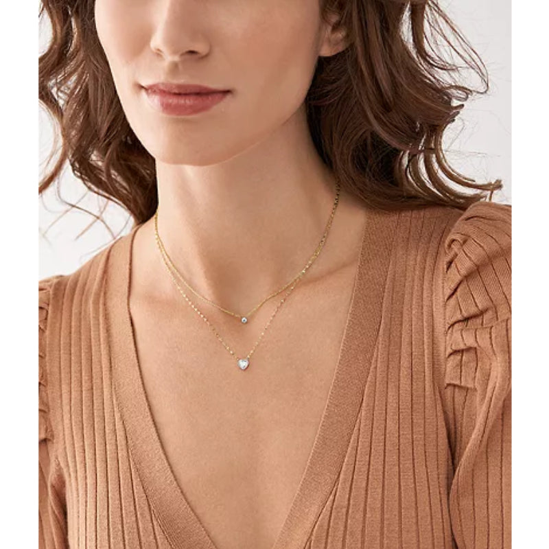 Fossil Sadie Tokens of Affection Women's Chain Necklace in Two-Tone Stainless Steel