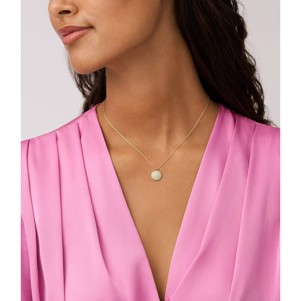 Fossil Sadie Glitz Disc Women's Cubic Zirconia Chain Necklace in Gold-Plating over Stainless Steel