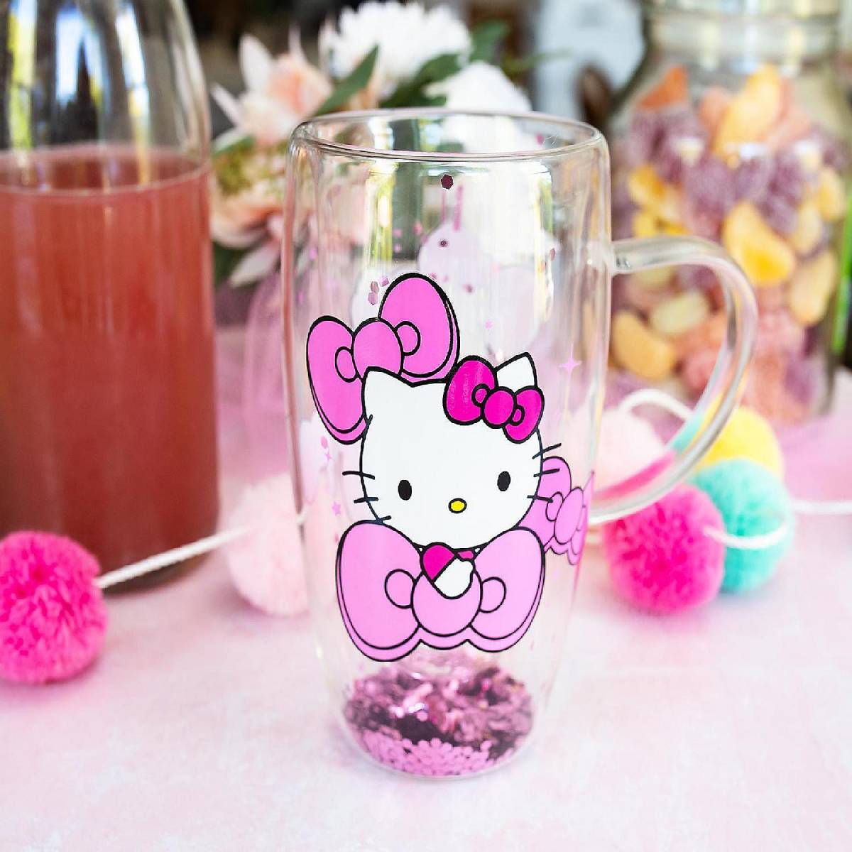 Sanrio Hello Kitty Bows and Stars 15 oz Confetti Glass Mug