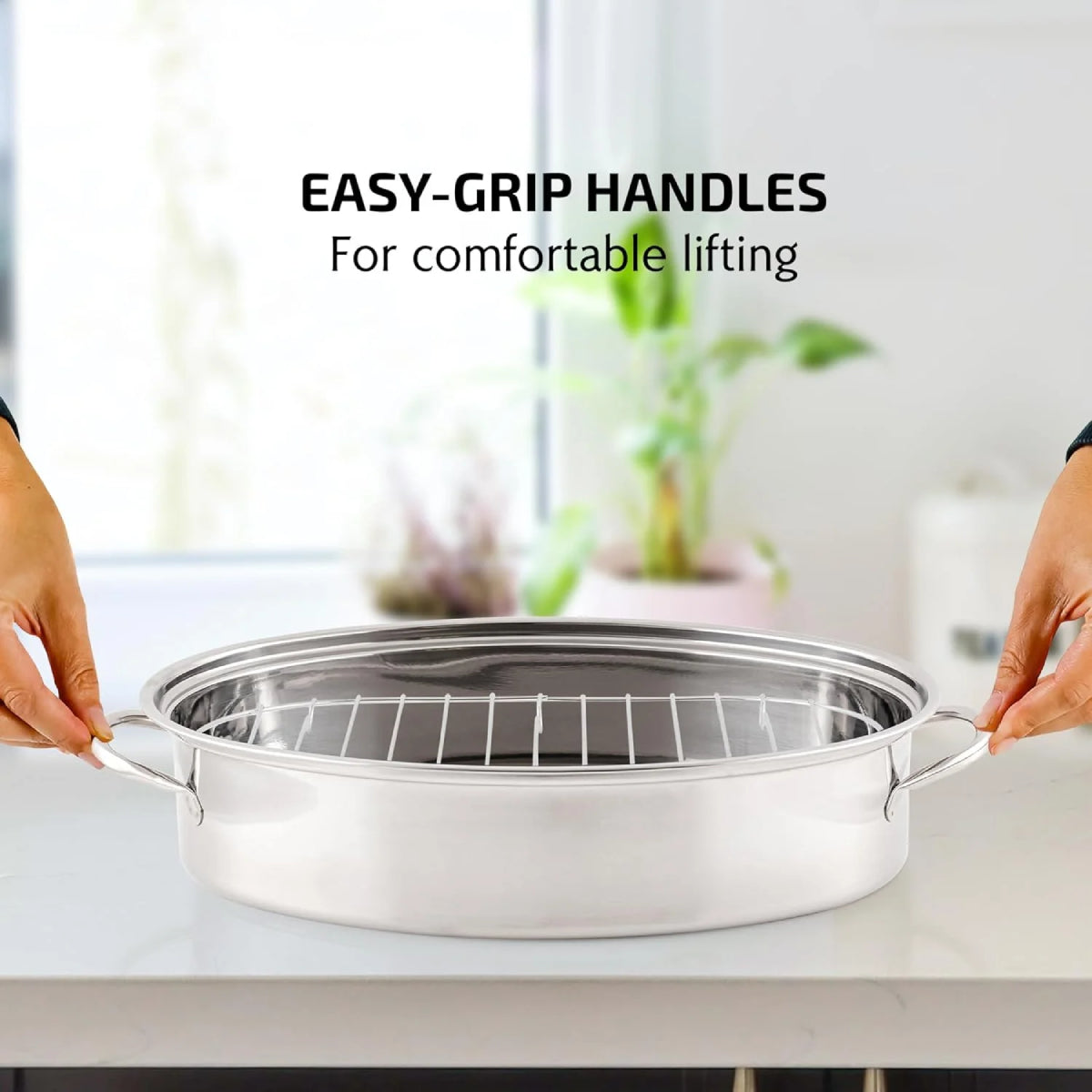 Ovente CWR32161S 16" Stainless Steel Oval Roasting Pan with Lid and Rack - Silver