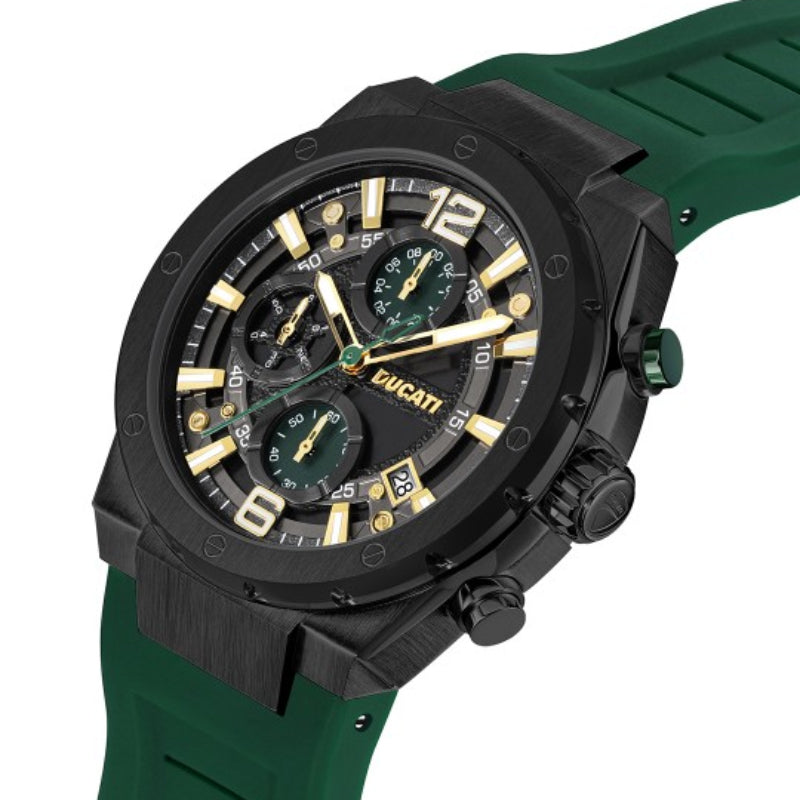 Ducati Men's 43.5mm Green Strap Watch - Black Dial