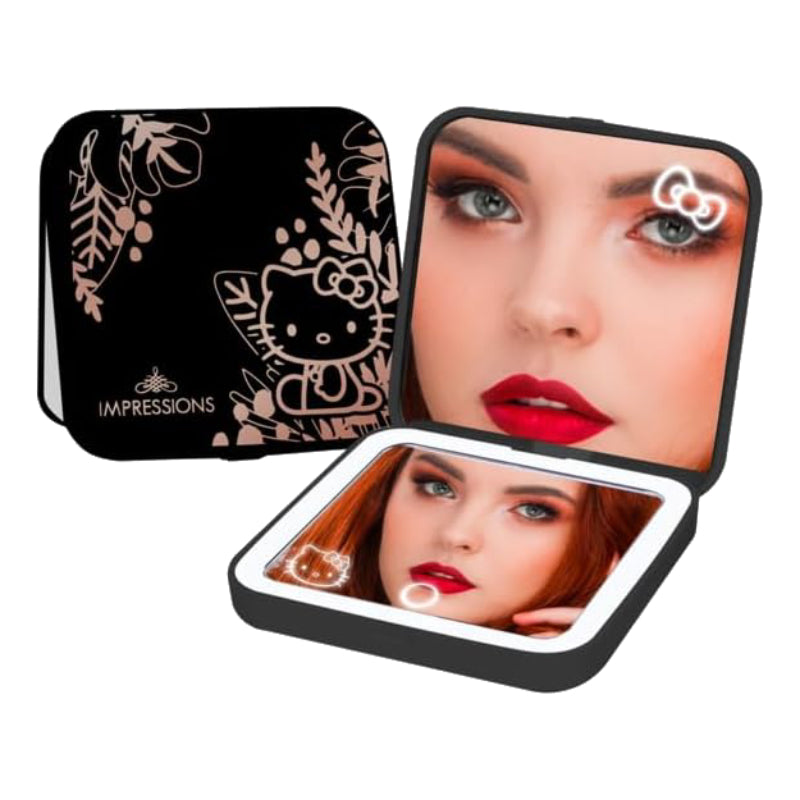 Impressions Vanity Hello Kitty Supercute Compact Mirror with Magnifying Mirror Top (Black)