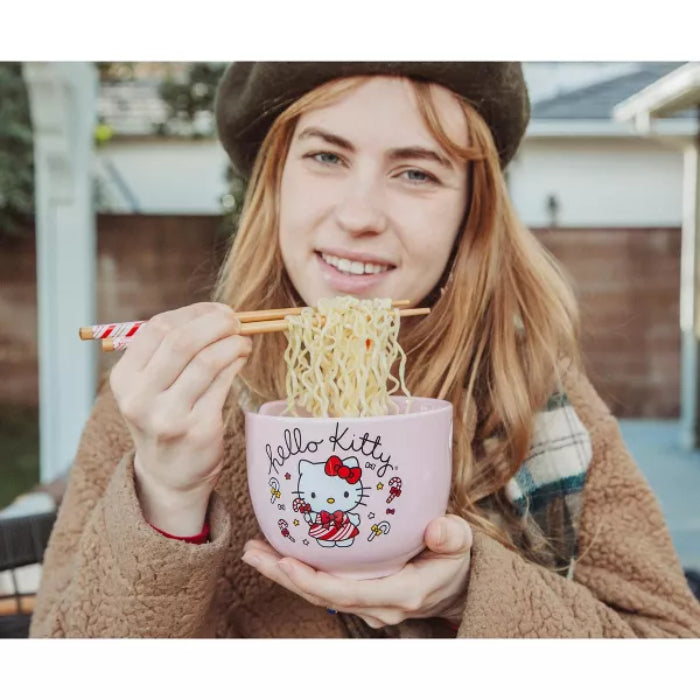Sanrio Hello Kitty Holiday 20 oz Ceramic Ramen Bowl and Chopstick Set