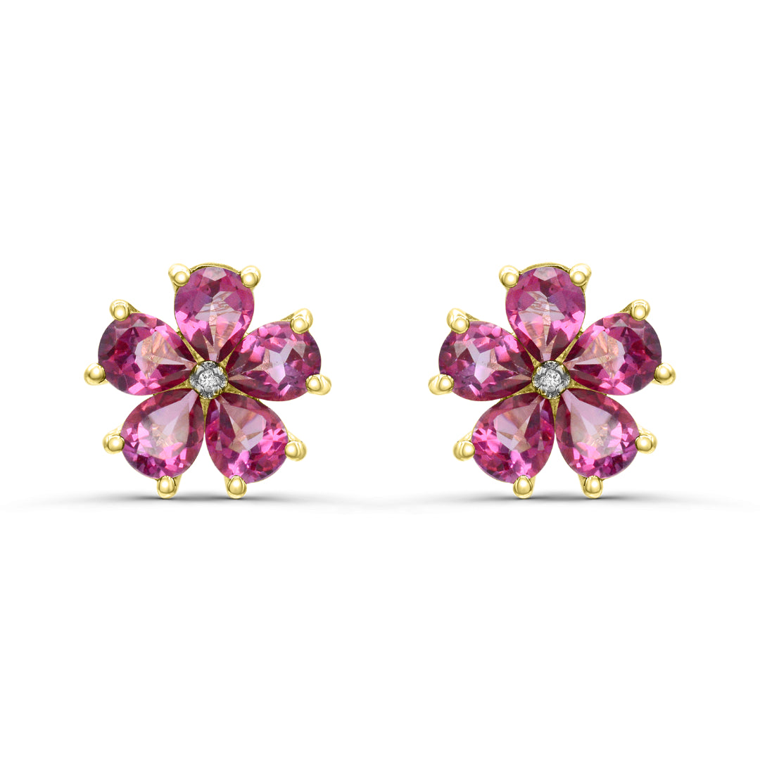 10K Yellow Gold Flower Ruby Earrings