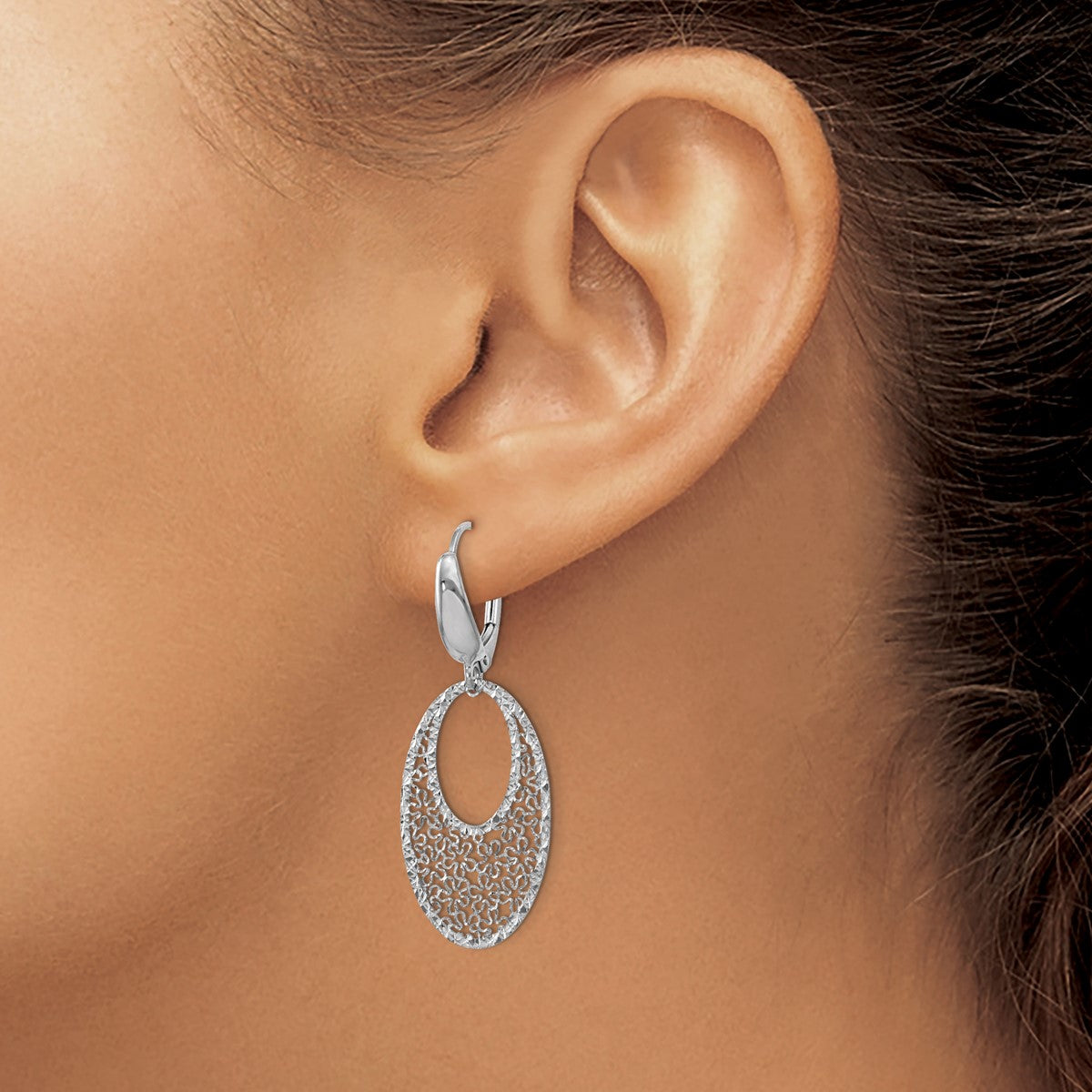 14K Leslie's Women's Floral Drop and Dangle Earrings in Rhodium Plating-over 14K White Gold