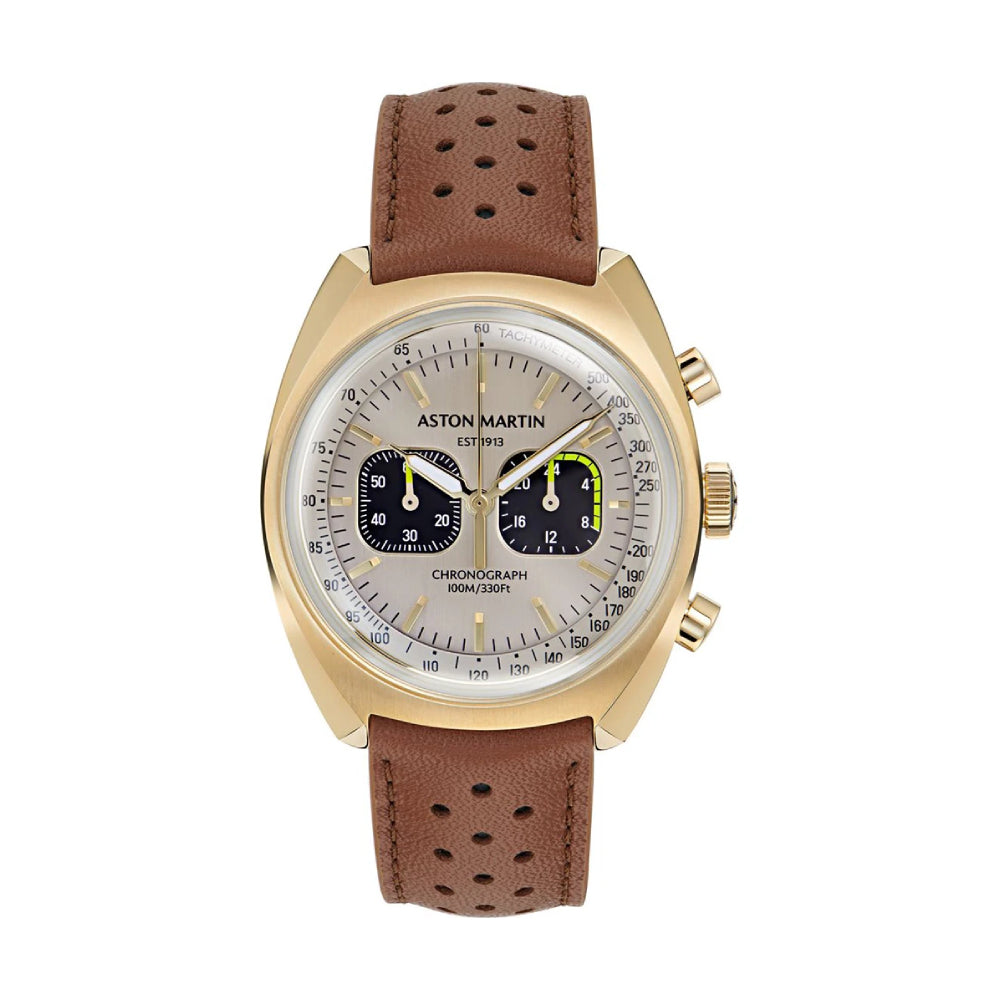 Aston Martin TS2 Men's 43mm Chronograph Brown Strap Watch - Silver Dial