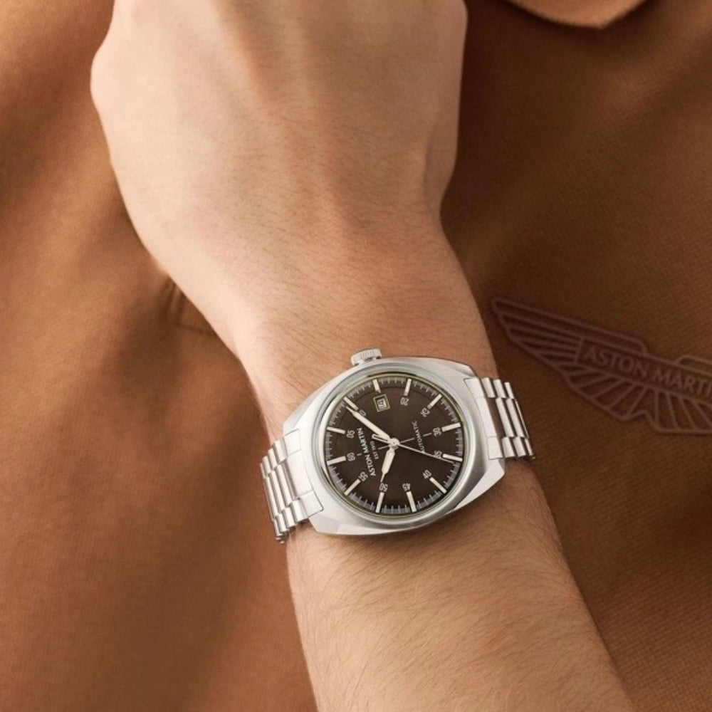 Aston Martin TS2 Men's 41mm Automatic Silver Bracelet Watch - Brown Dial