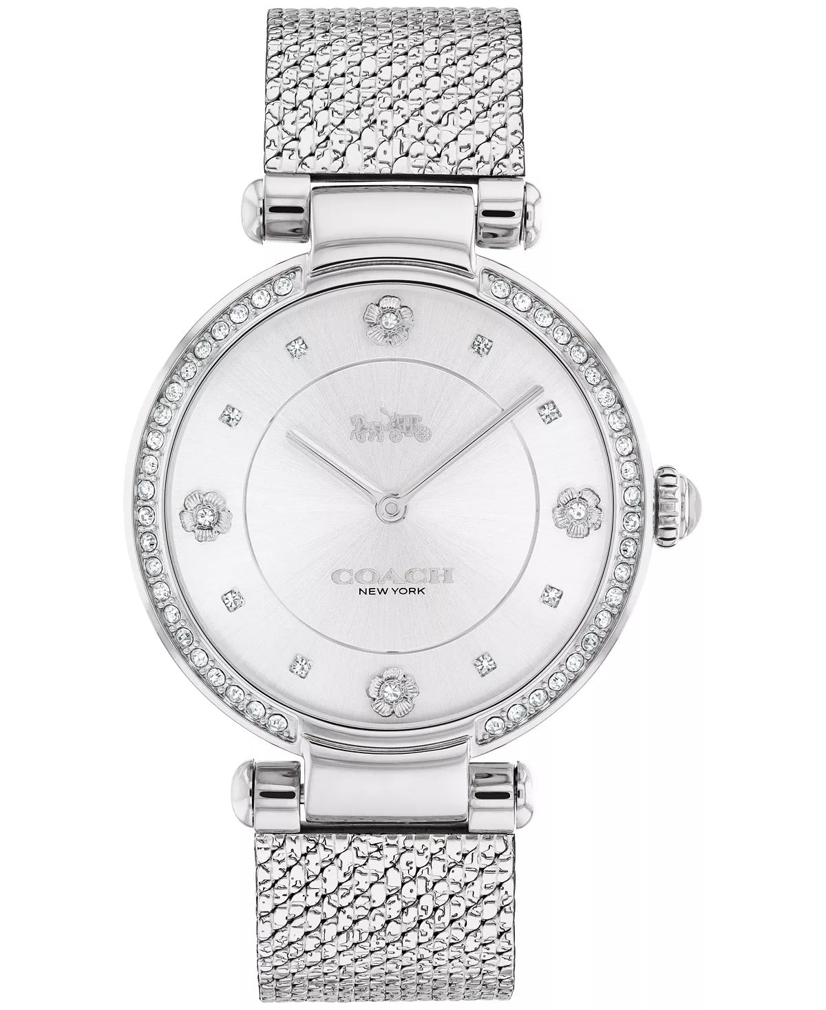 Coach Cary 34mm Crystal Accent Mesh Watch Silver Tone-Dial Women's Watch, Silver