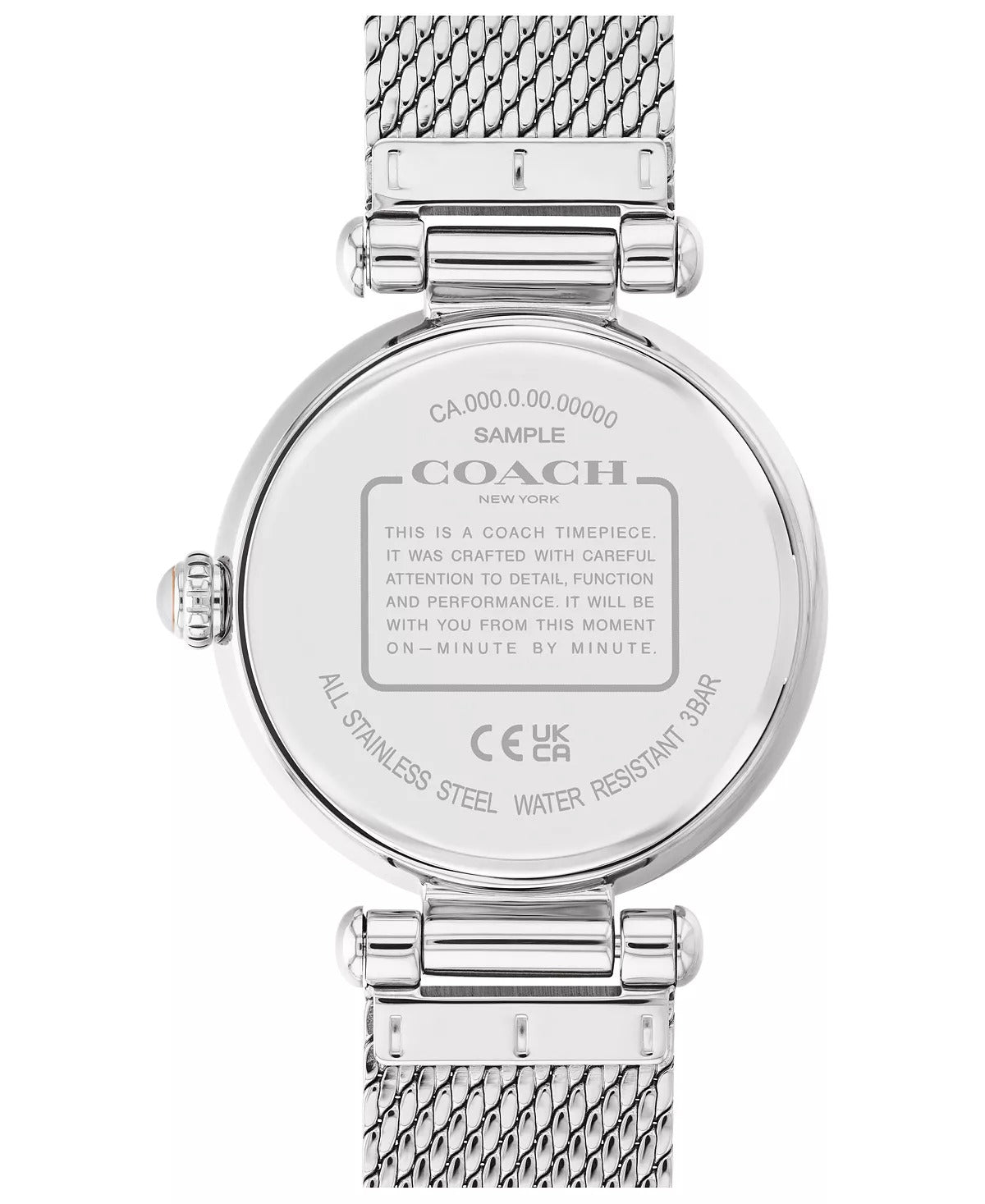 Coach Cary 34mm Crystal Accent Mesh Watch Silver Tone-Dial Women's Watch, Silver