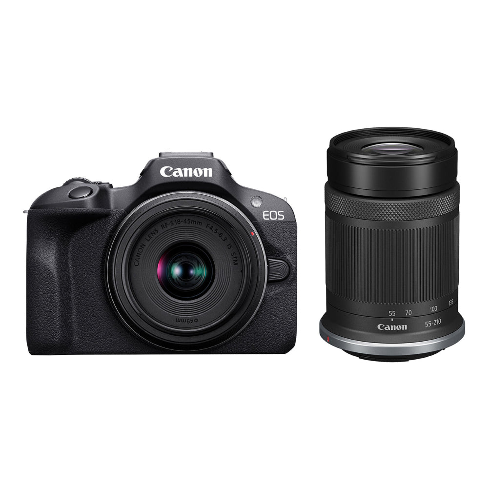 Canon EOS R100 Mirrorless Camera with 18-45mm and 55-210mm Lenses, Black