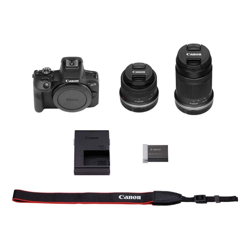 Canon EOS R100 Mirrorless Camera with 18-45mm and 55-210mm Lenses, Black