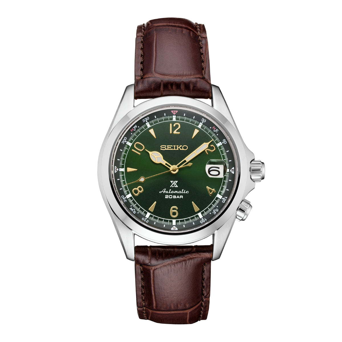 Seiko Prospex Alpinist Men's 39.5mm Brown Leather Watch - Green Dial