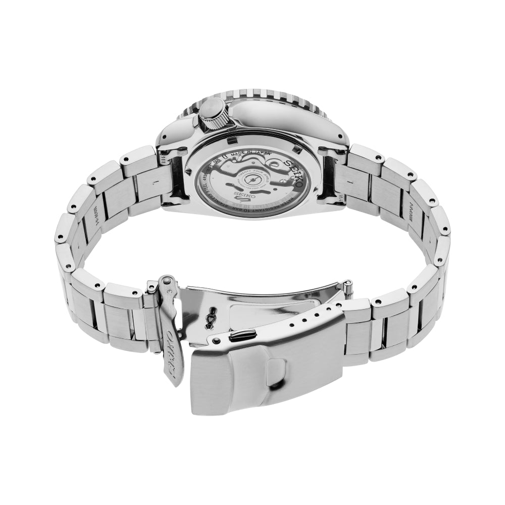 Seiko 5 Sports Men's 42.5 mm Silver Bracelet Watch - Black Dial