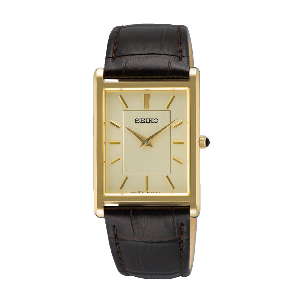 Seiko Men's 27.2mm Brown Strap Watch - Gold Dial